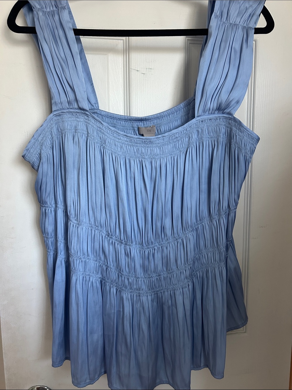Light Blue Satin Smocked Sleeveless Women’s Top